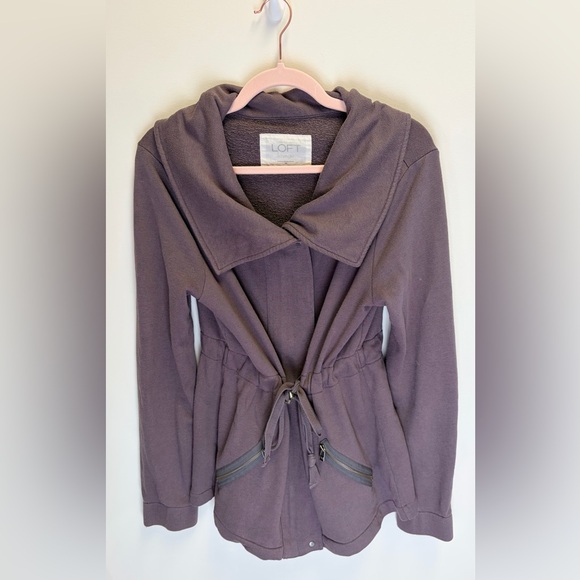 Ann Taylor LOFT Lounge Zip-Up Drawstring Jacket Women’s Size M Purple Fall Layer - Picture 4 of 8